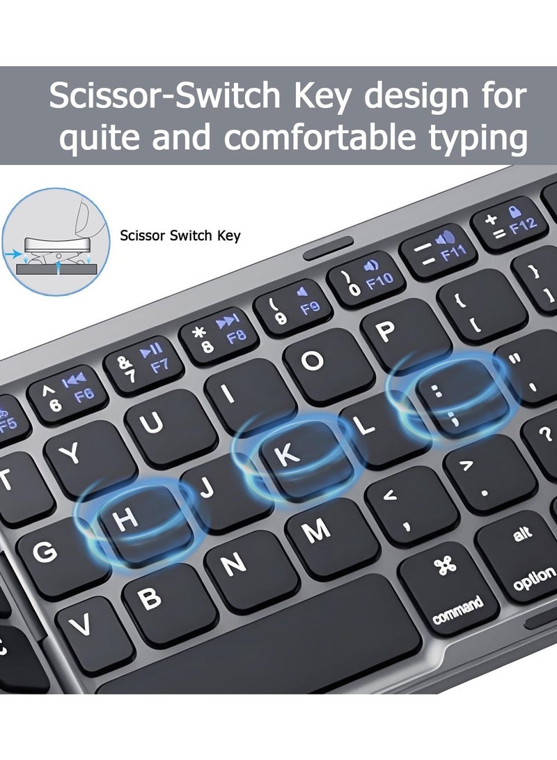 تايجر لوحة مفاتيح بلوتوث قابلة للطي، لوحة مفاتيح لاسلكية صغيرة محمولة بحجم الجيب مع لوحة لمس، لوحة مفاتيح محمولة فائقة النحافة قابلة للطي لأجهزة iPad وiOS وAndroid وWindows PC، رمادي - Image 5